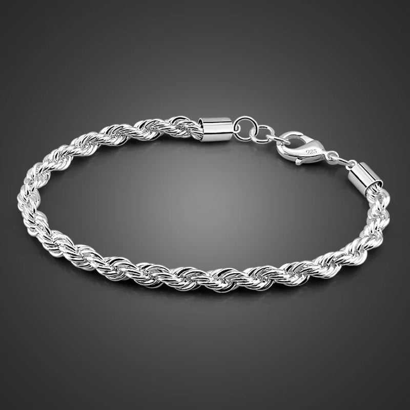 925 Sterling Silver Rope Chain Bracelet 5MM 17-20CM Bangle for Men & Boys