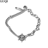 S925 Retro Thai Silver Rudder Pin Couple Bracelets
