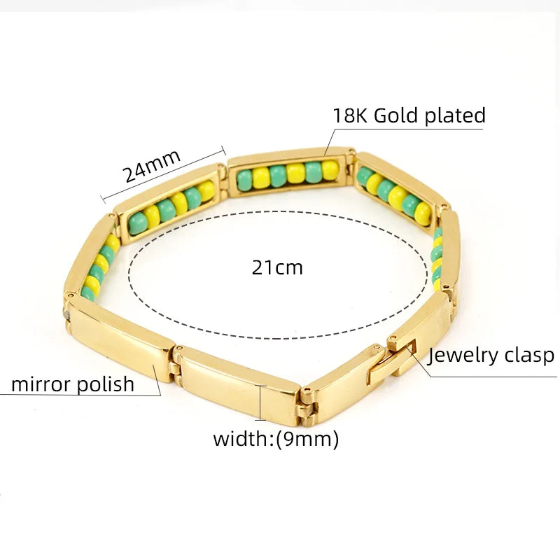 Men Bead Bracelet Engraved Name Gold-plated Stainless Steel Bangle
