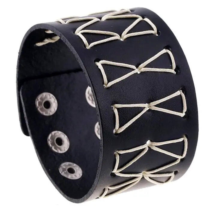 Wide Leather Bracelet Cuff Braided Rope Bangle Wrap Buckle Wristbands