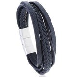 Stainless Steel Bracelet Leather Magnetic Clasp Adjustable Bangle