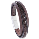 Stainless Steel Bracelet Leather Magnetic Clasp Adjustable Bangle