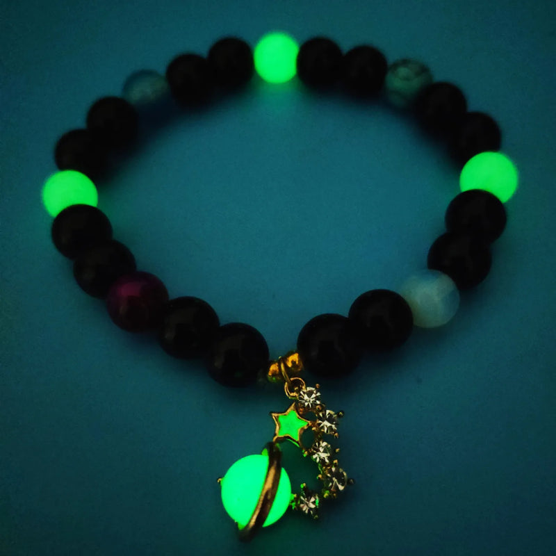 Glow In The Dark Stone Bead Bracelet Luminous Fluorescence Jewelry