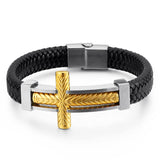 Men Stainless Steel Cross Leather Bracelet