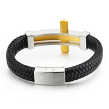 Men Stainless Steel Cross Leather Bracelet