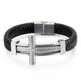 Men Stainless Steel Cross Leather Bracelet