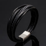 Men Punk Leather Bracelets Magnetic Clasp Cowhide Braided Multi-layer Wrap
