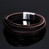 Men Punk Leather Bracelets Magnetic Clasp Cowhide Braided Multi-layer Wrap