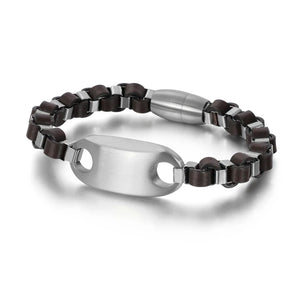 Men Stainless Steel Box Chain Bracelet with Square Tag