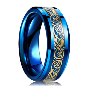 Men Titanium Steel Celtic Dragon Rings Inlay Carbon Fiber Rings For Men Wedding
