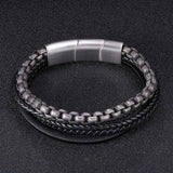 Men Steel Chain Leather Bracelet Stainless Steel Magnetic Clasp Wristband