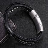 Men Steel Chain Leather Bracelet Stainless Steel Magnetic Clasp Wristband