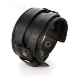 Men Leather Bracelet Open Cuff Rope Bangles Double Wide Brown