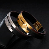 Men Leather Cupid Arrow Bracelet Stainless Steel Silicone Bangle