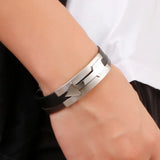Men Leather Cupid Arrow Bracelet Stainless Steel Silicone Bangle
