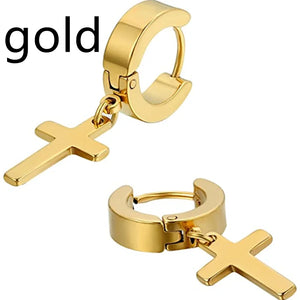 Gold-Plated Cross Earrings Hip Hop Studs