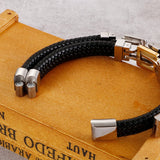 Men Punk Stainless Steel Bicycle Leather Bracelet