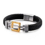 Men Punk Stainless Steel Bicycle Leather Bracelet