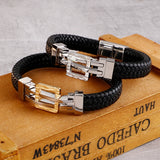 Men Punk Stainless Steel Bicycle Leather Bracelet