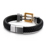 Men Punk Stainless Steel Bicycle Leather Bracelet