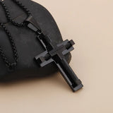 Punk Male Cross Jesus Pendant Titanium Steel Cable Wire Necklace
