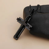 Punk Male Cross Jesus Pendant Titanium Steel Cable Wire Necklace
