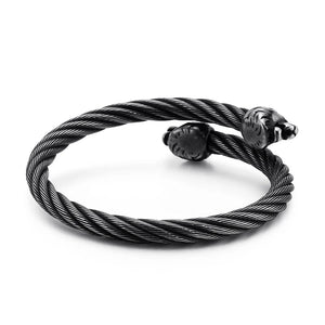 Silver Titanium Steel Skulls Clasp Twisted Wolf Head Cable Bangles Cuff Bracelet