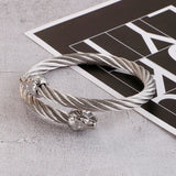 Silver Titanium Steel Skulls Clasp Twisted Wolf Head Cable Bangles Cuff Bracelet