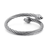 Silver Titanium Steel Skulls Clasp Twisted Wolf Head Cable Bangles Cuff Bracelet