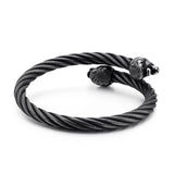 Silver Titanium Steel Skulls Clasp Twisted Wolf Head Cable Bangles Cuff Bracelet