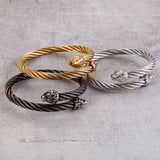 Silver Titanium Steel Skulls Clasp Twisted Wolf Head Cable Bangles Cuff Bracelet