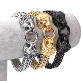 Men Stainless Steel Bracelet Retro Lion Head Jewelry