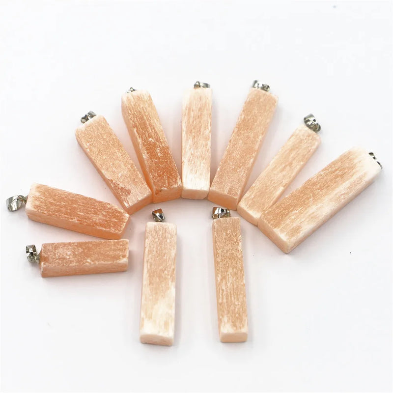 Yellow Gypsum Ore Pendant Square Necklace Men Women M1111