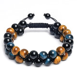 Men Tiger Eye Stone Braided Bracelet Double Layer Lapis Lazuli Bangles