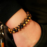 Men Tiger Eye Stone Braided Bracelet Double Layer Lapis Lazuli Bangles