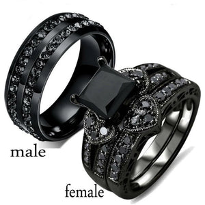 Stainless Steel Zircon Men/Women Heart Ring Set