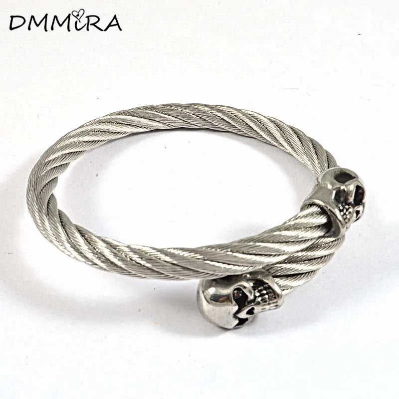 Skulls Clasp Twisted Cable Bangles Cuff Bracelets