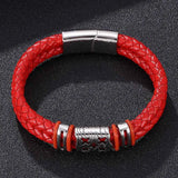 Red Leather Bracelet Double Braided Rope Hand Strap Charm Jewelry