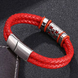 Red Leather Bracelet Double Braided Rope Hand Strap Charm Jewelry