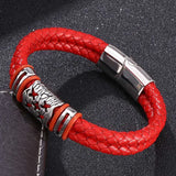 Red Leather Bracelet Double Braided Rope Hand Strap Charm Jewelry