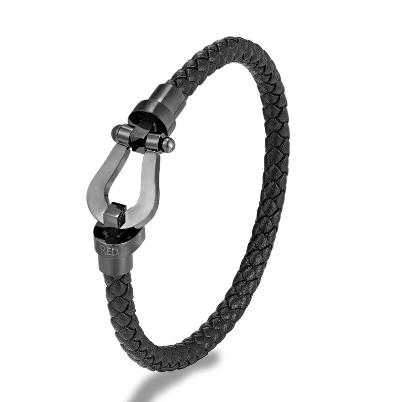 Stainless Steel Leather Bracelet Cuff Bangle Horseshoe Buckle Jewelry