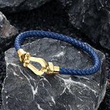 Stainless Steel Leather Bracelet Cuff Bangle Horseshoe Buckle Jewelry