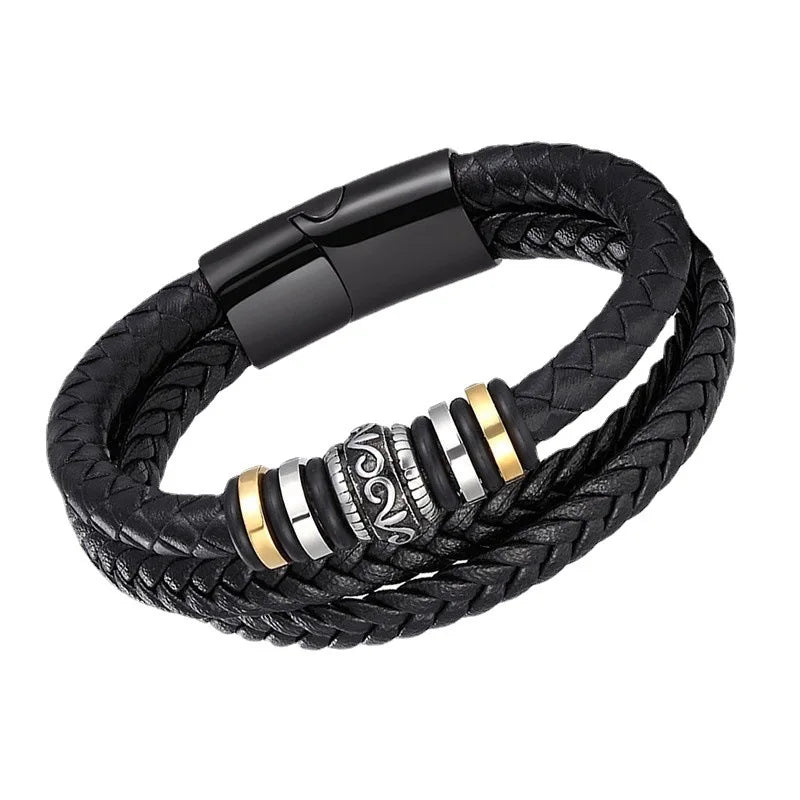 Men Woven Leather Wrap Bracelets Multilayer Braided Rope Bracelet