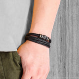 Men Woven Leather Wrap Bracelets Multilayer Braided Rope Bracelet
