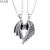 Men Women S925 Retro Thai Silver Angel Devil Wing Pendant Couple Necklaces