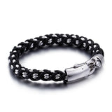 Men Titanium Steel Byzantine Weave Chain Leather Bracelets Jewelry