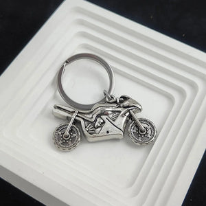 Men's Alloy Motorcycle Keychain Silvery Green Pendant