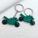 Men's Alloy Motorcycle Keychain Silvery Green Pendant