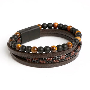 Men's Leather Rope Natural Stone Beaded Bracelets Jewelry