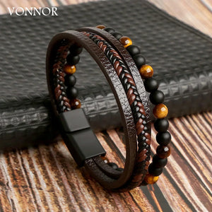 Men's Leather Rope Natural Stone Beaded Bracelets Jewelry